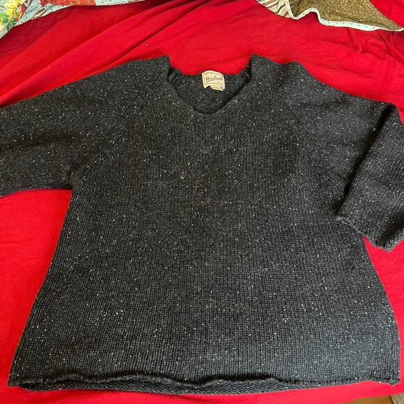 Vintage Woolrich black v-neck knit wool pullover sweater winter basics Med. - Picture 1 of 10